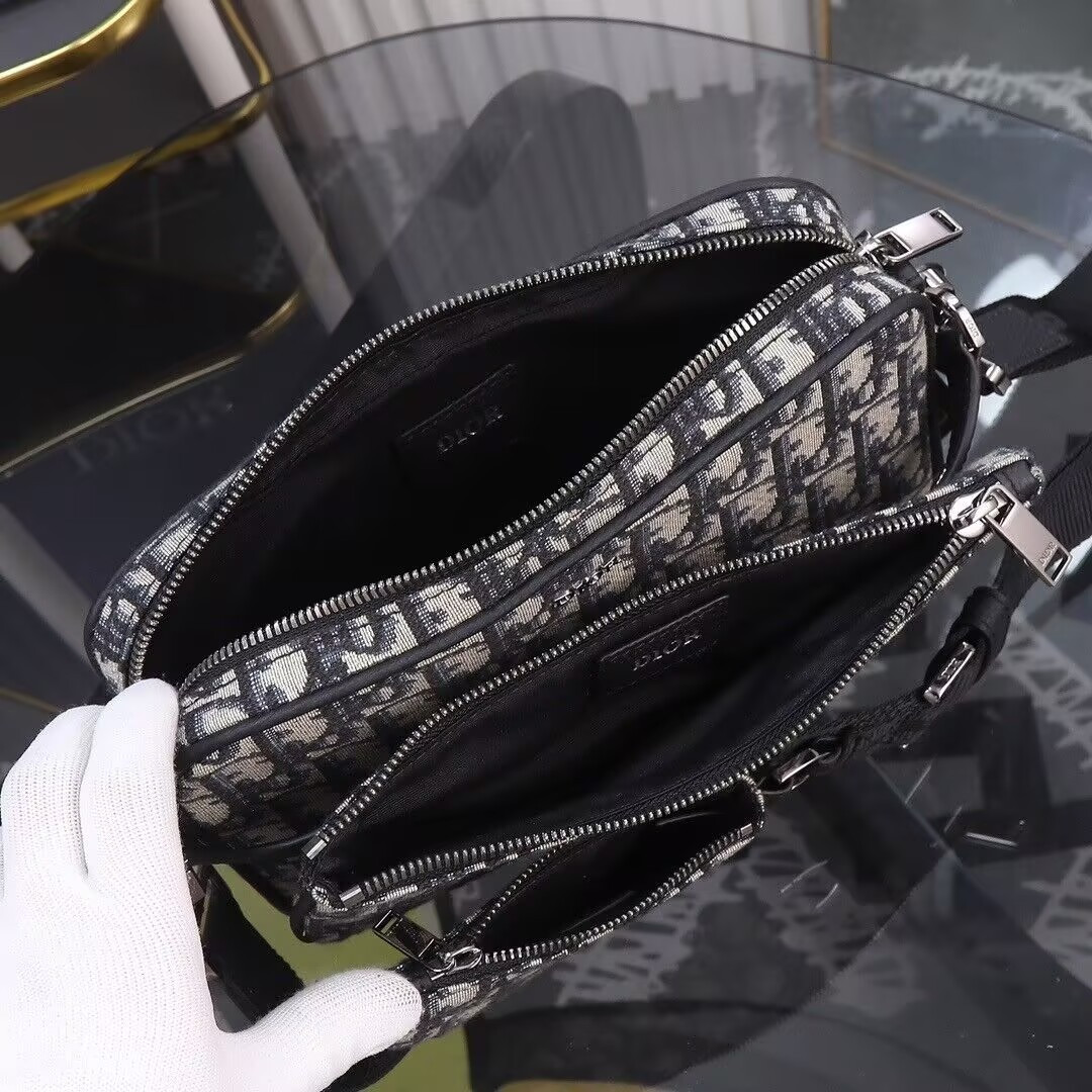 D*or saddle triple pouch beige and black D*or oblique jacquard 18x25x5cm