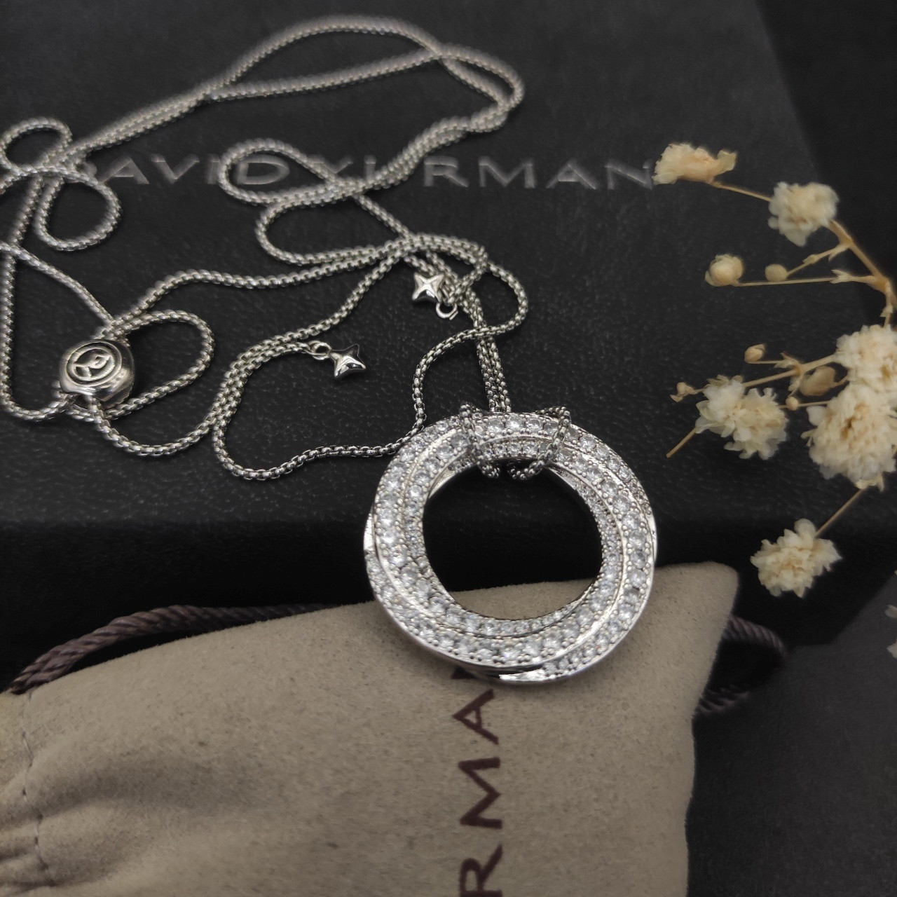 dau1d Yvrm*n 30mm round with full di*m*nds necklace(chain length 90cm chain thickness 1.5mm)