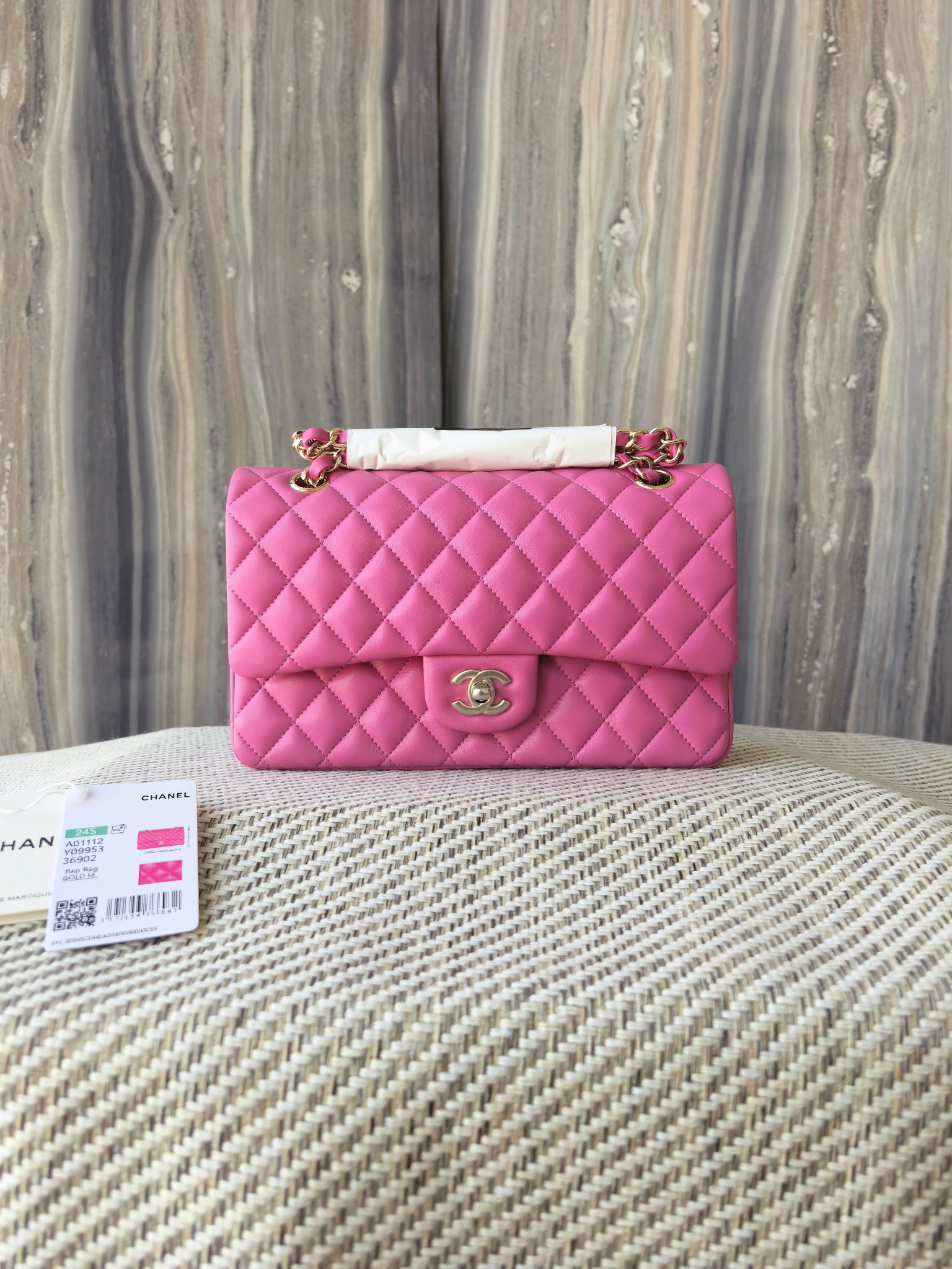 Ch*el classic flap bag rose with light gold hardware 15.5x25.5x6.5cm