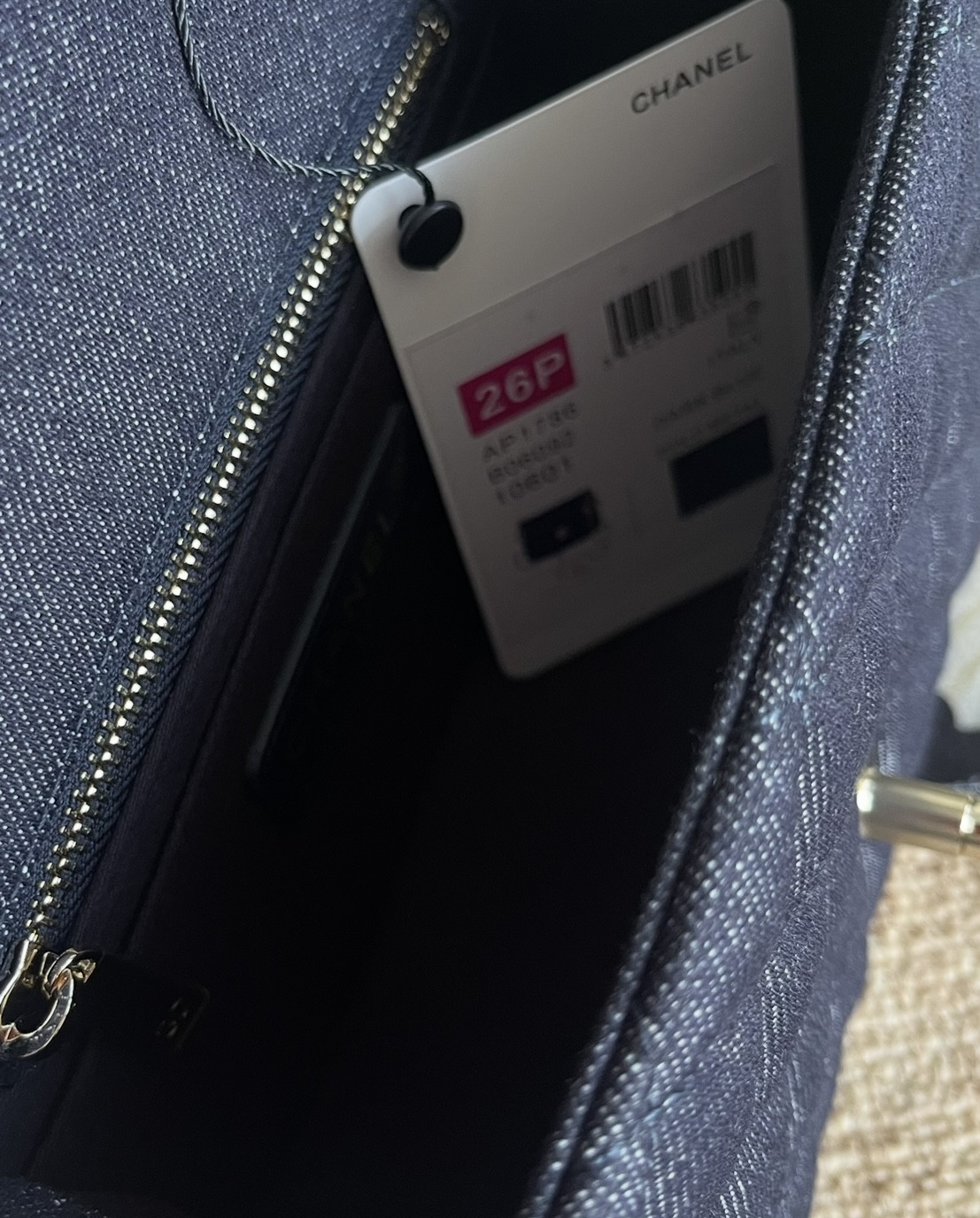 ch*el flap bag dark De*1m blue with light gold hardware as1787 20x13x7cm