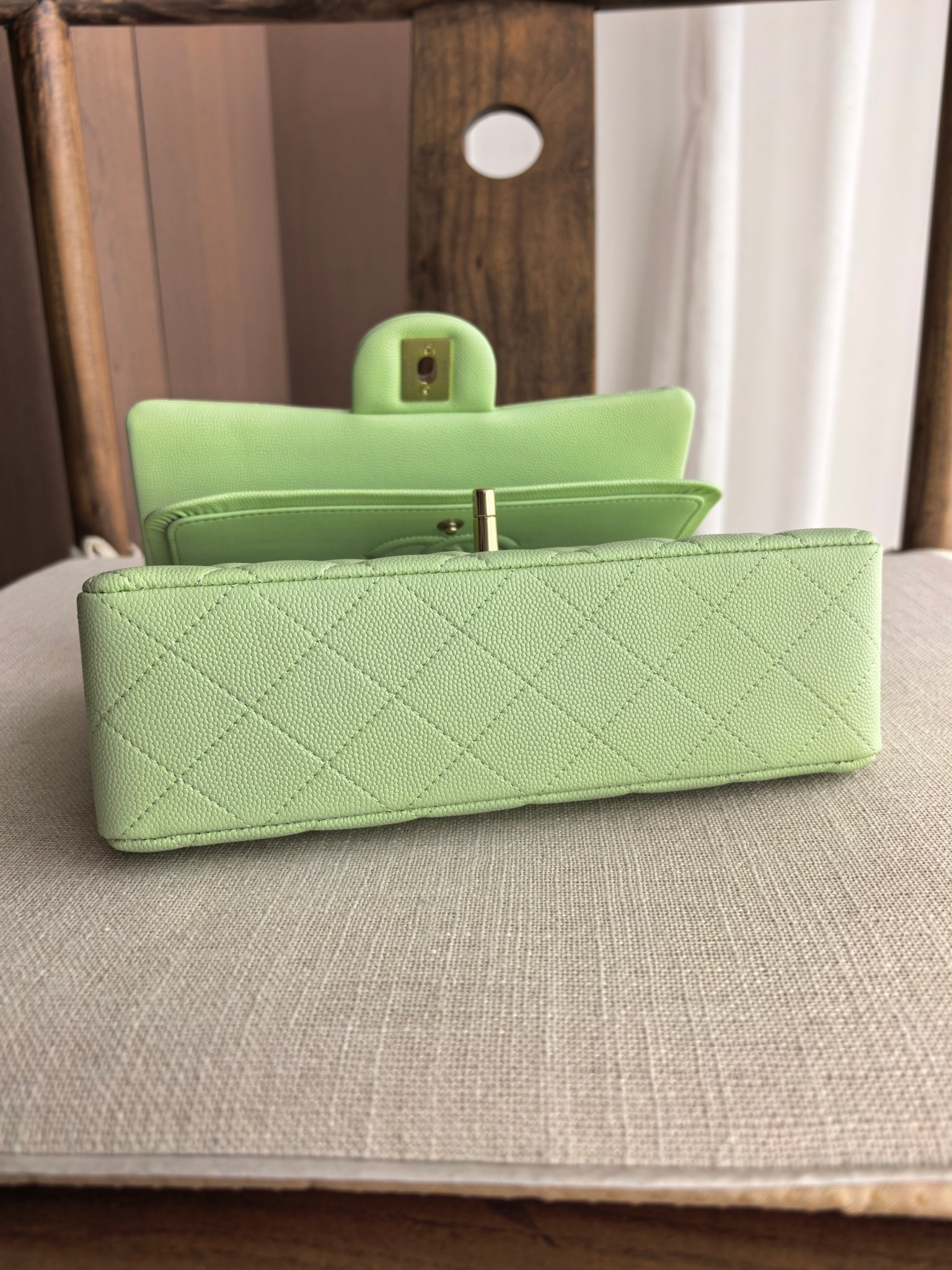 Ch*el classic flap handbag mint green bag with light gold hardware a01113 23x14.5x6cm