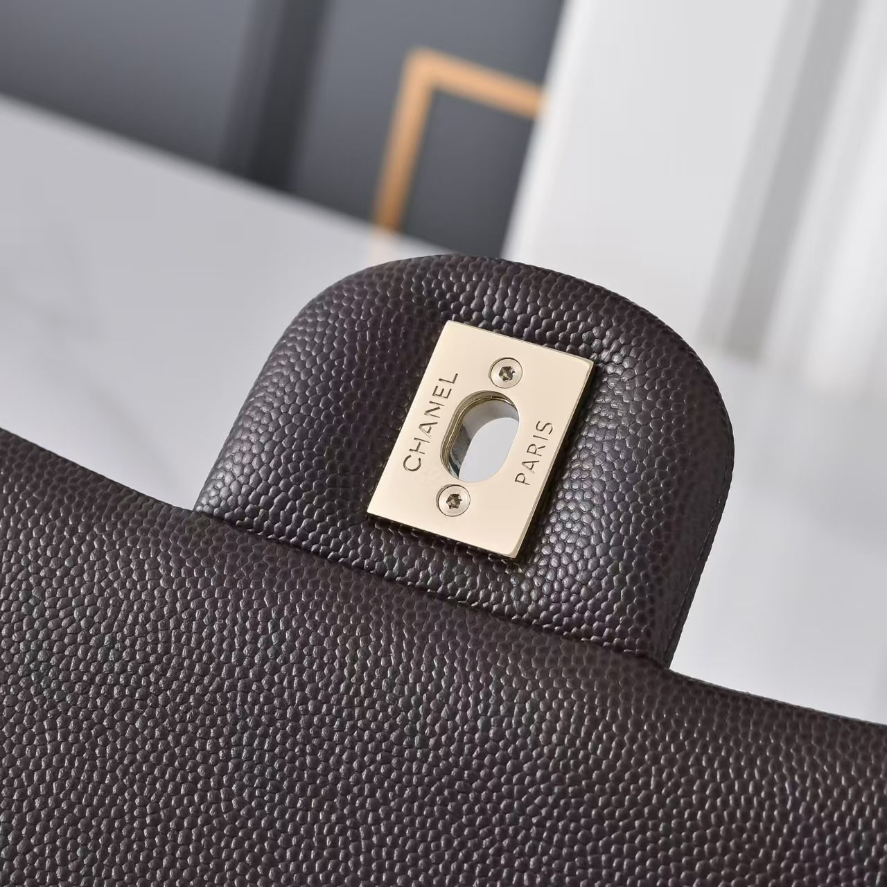 Ch*el classic flap coffee brown light gold hardware a01112 15.5×25.5×6.5cm