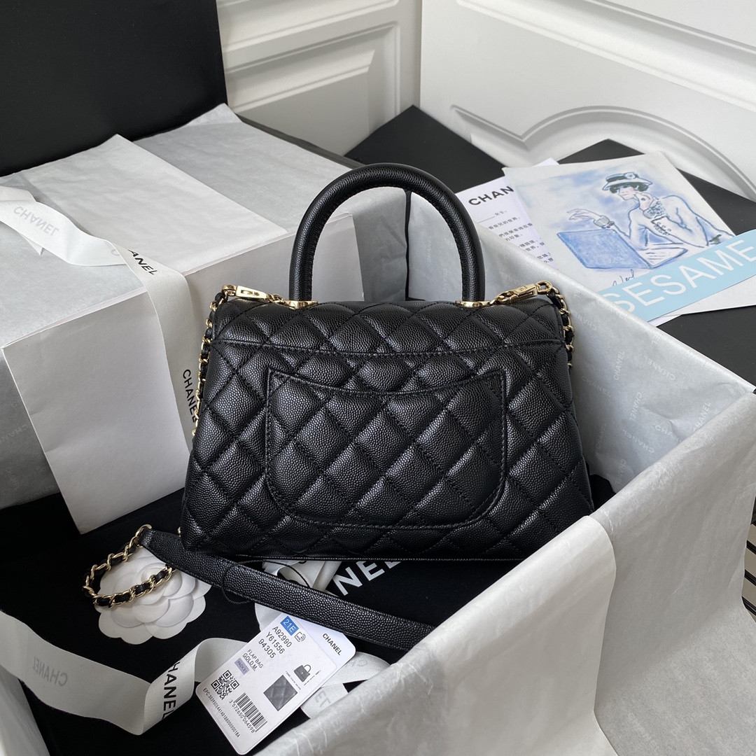 Ch*el coco flap bag with top handle a92990 24x14x10cm