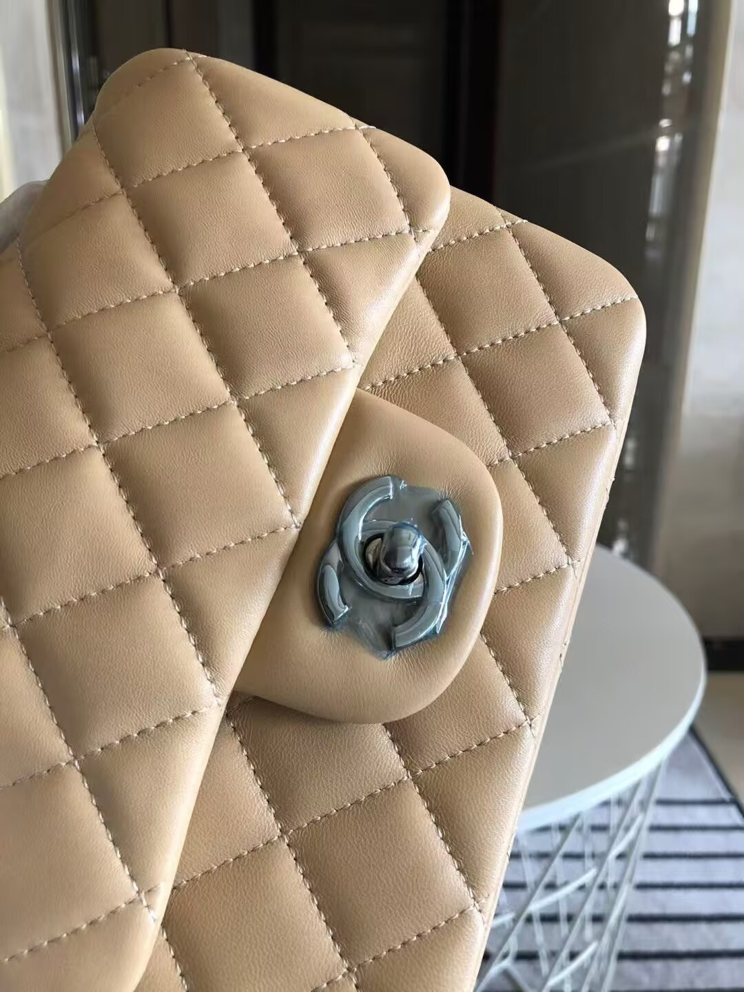 Ch*el mini classic handbag lambskin & silver-tone metal 13.5x 17x8cm