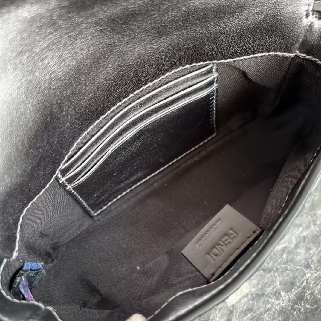 F**di baguette phone pouch craquelé silver leather pouch 19x5x12cm