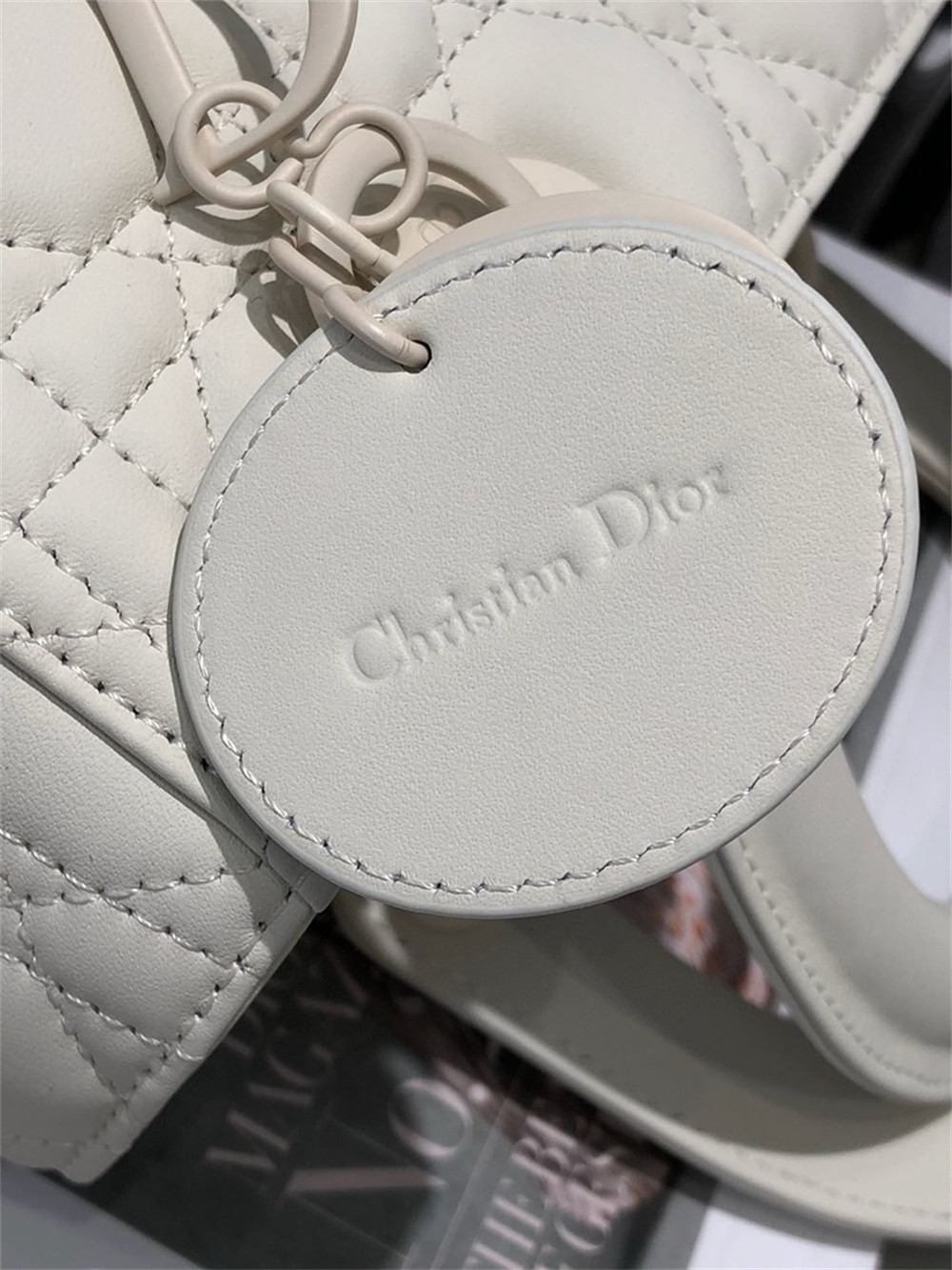 medium lady D*or bag 9.5 x 8 x 4.5 inches