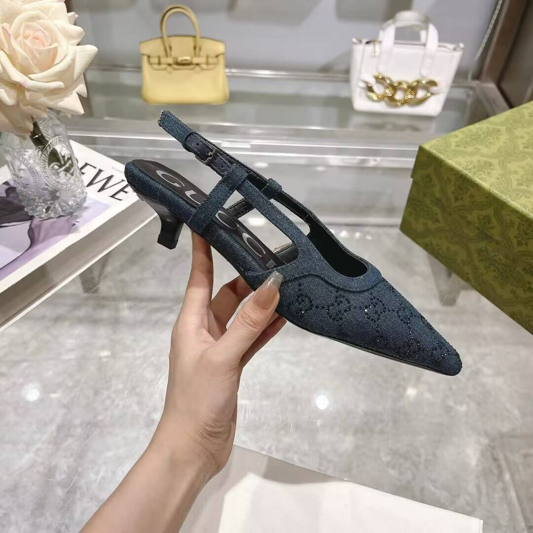 ua g*u*i gg crystal De*1m slingback dark blue(cust0mized products are non-refundable and non-exchangeable)