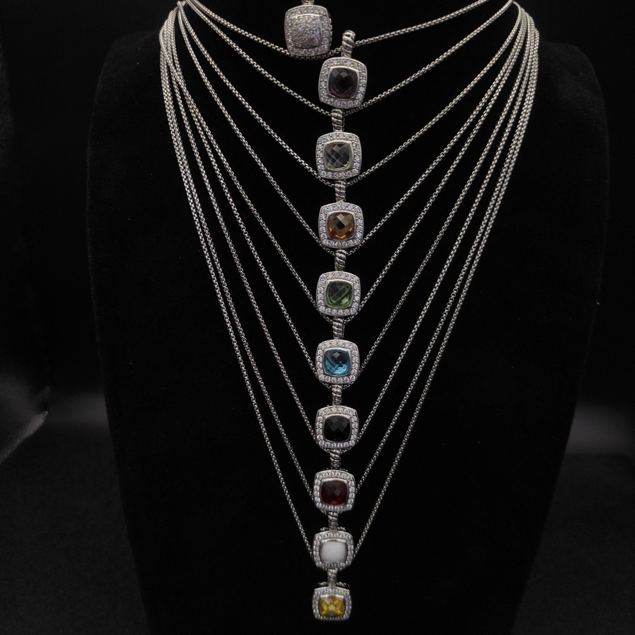 dau1d Yvrm*n square di*m*nd necklace(main stone 7mm, chain thickness 1.5mm, length 45+5cm delay chain)