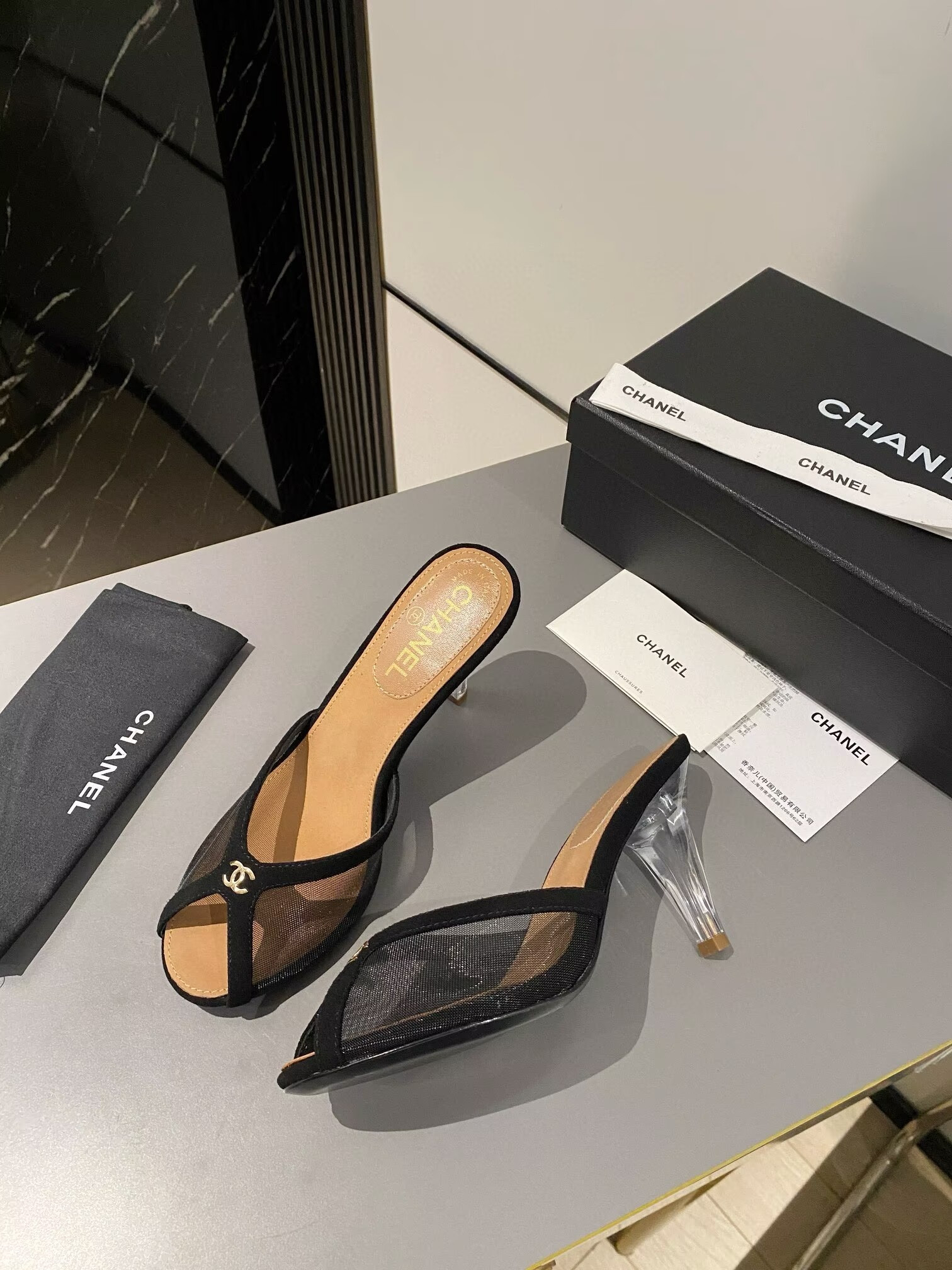 ua Ch*el tulle open-toe sandals