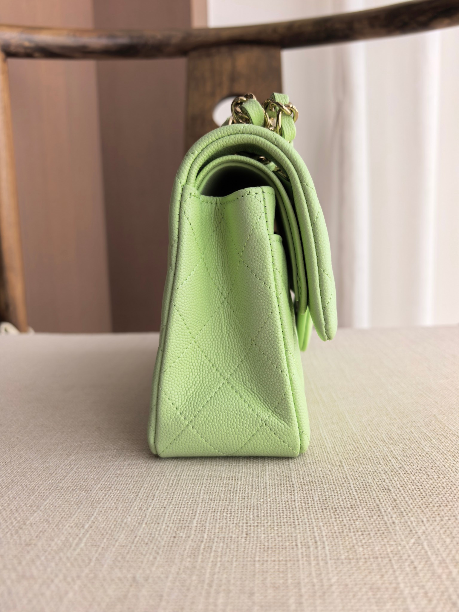 Ch*el classic flap handbag mint green bag with light gold hardware a01113 23x14.5x6cm