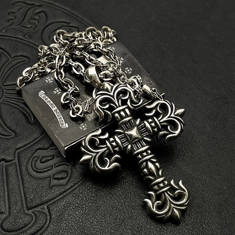 Ch**me He**ts large flame cross pendant necklace
