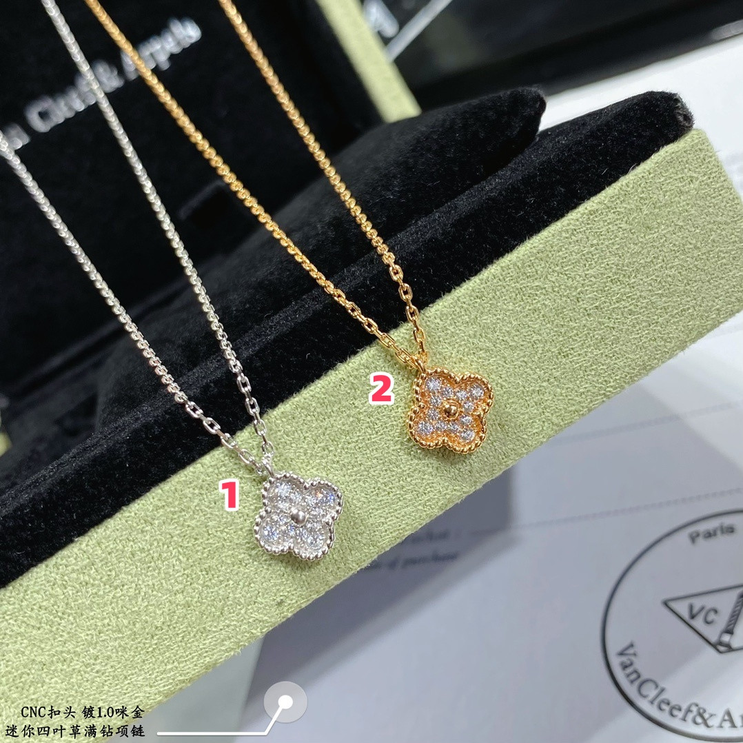 v*n cl*f & arpels mini Di*m*nd four-leaf clover necklace diameter approx 1.0cm,chain length approx 40+5cm