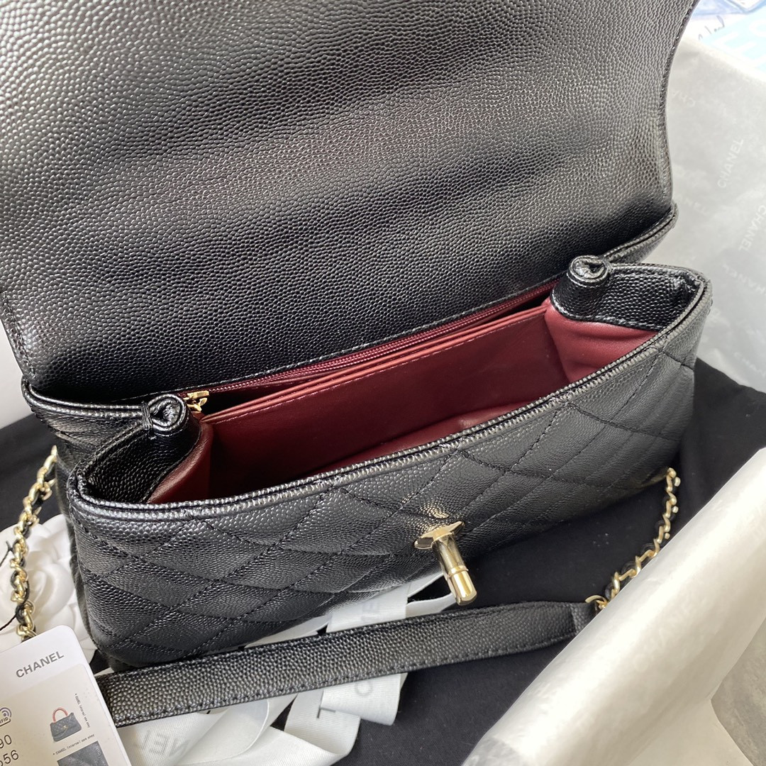 Ch*el coco flap bag with top handle a92990 24x14x10cm