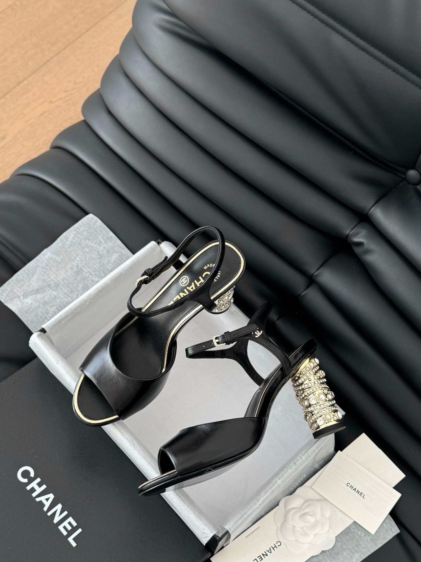 ua Ch*el rhinestone heel sandals