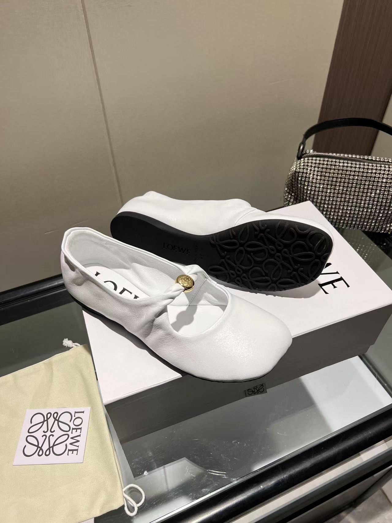 ua L0ew* pebble soft ballerina in nappa lambskin