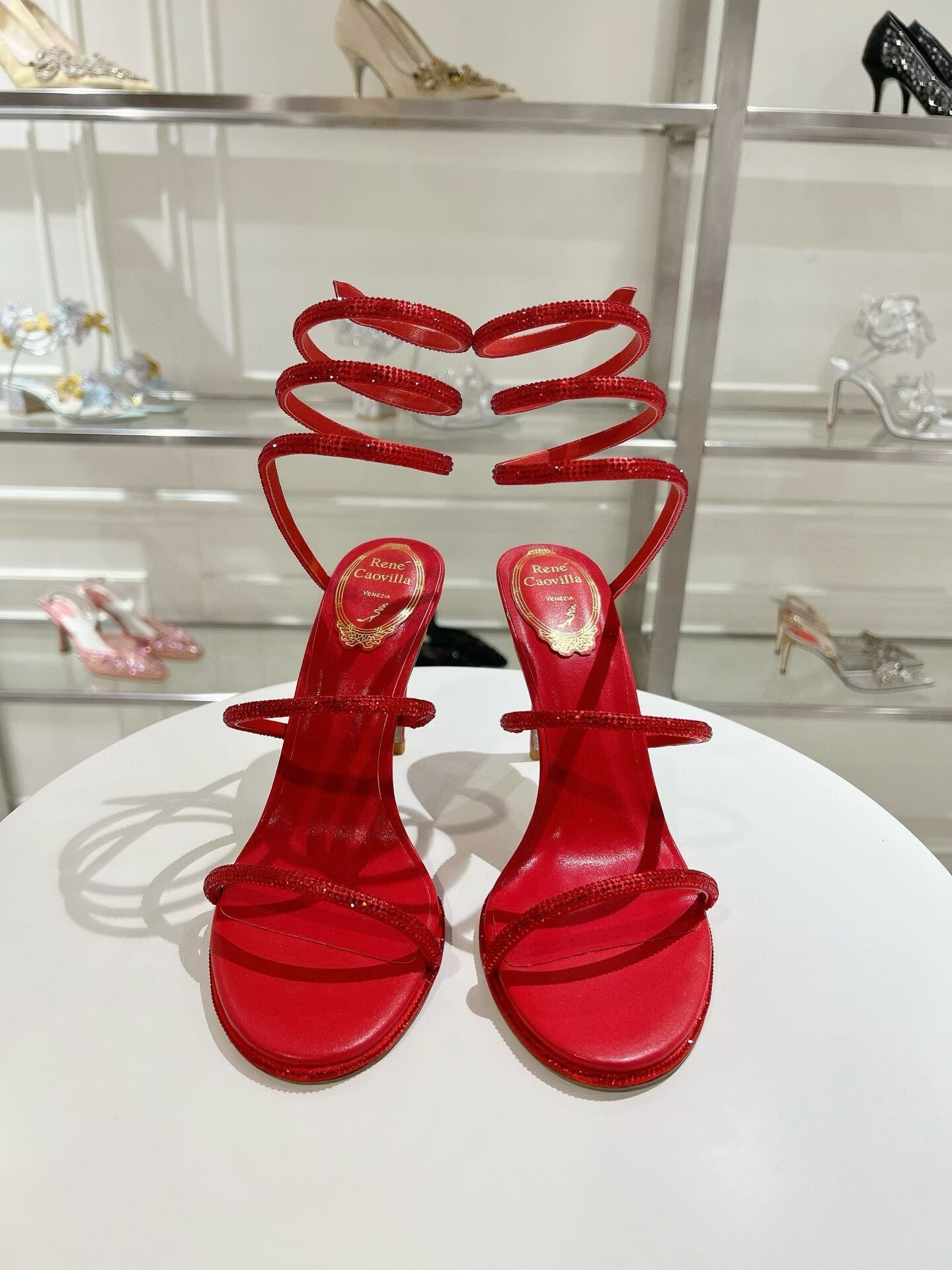 ua renÉ Ca0v1LLa margot jewel sandals snake 95mm