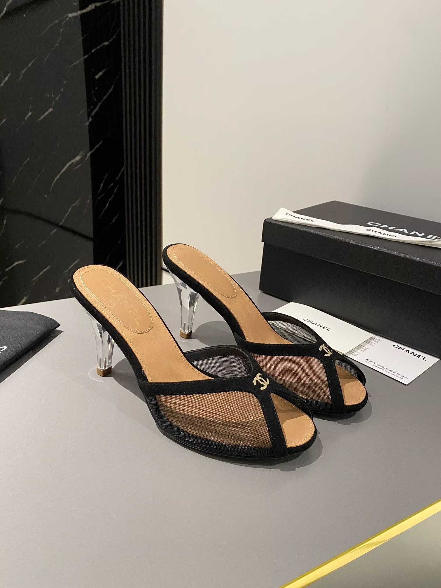 ua Ch*el tulle open-toe sandals