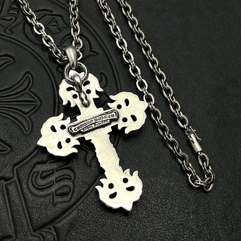 Ch**me He**ts large flame cross pendant necklace