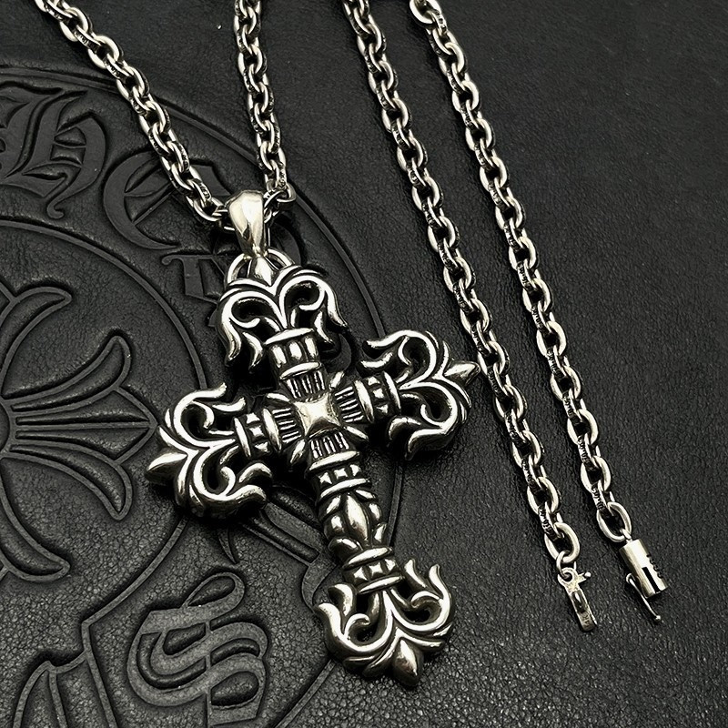 Ch**me He**ts large flame cross pendant necklace