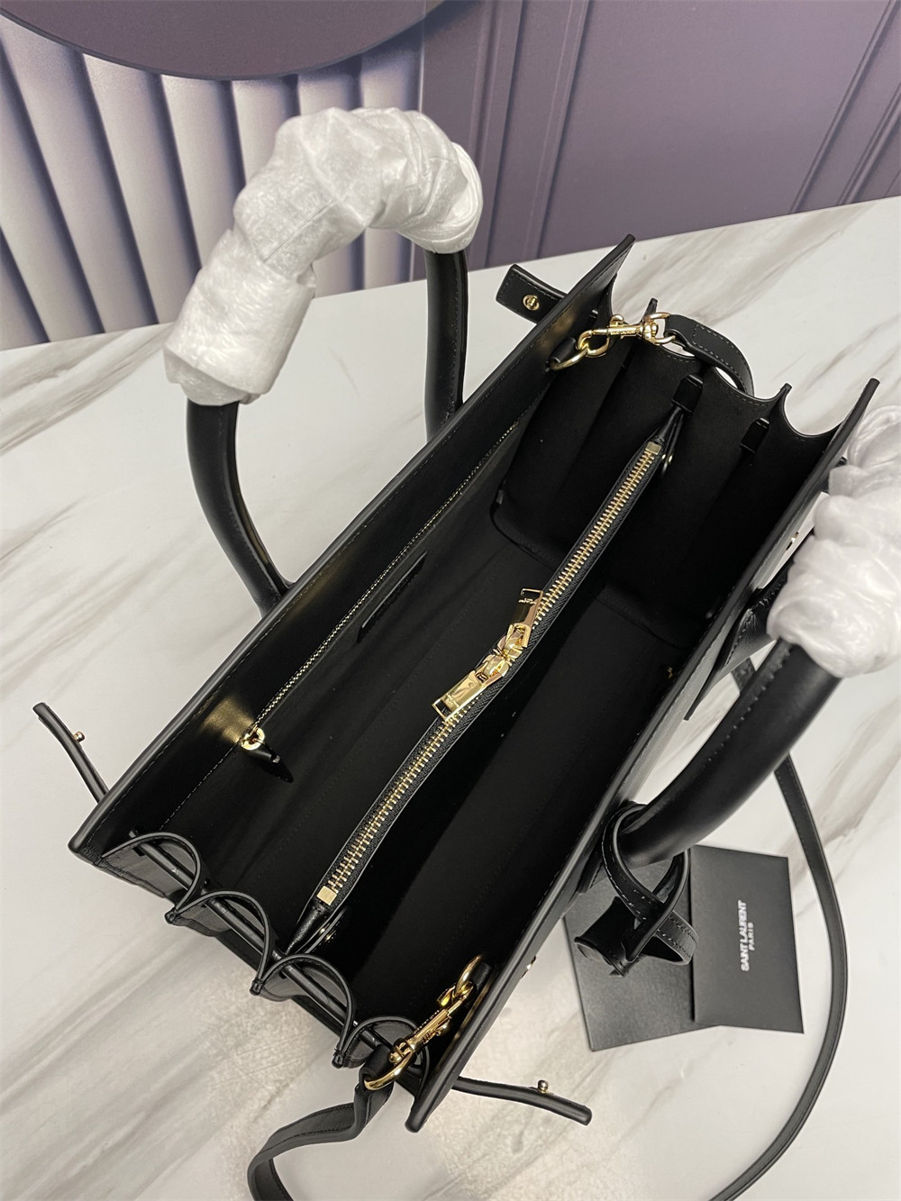 Y*L sac de jour small in shiny leather black