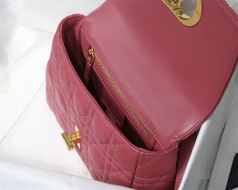 small d*or caro bag light red S*pple cannage calfskin 20 x 12 x 7 cm