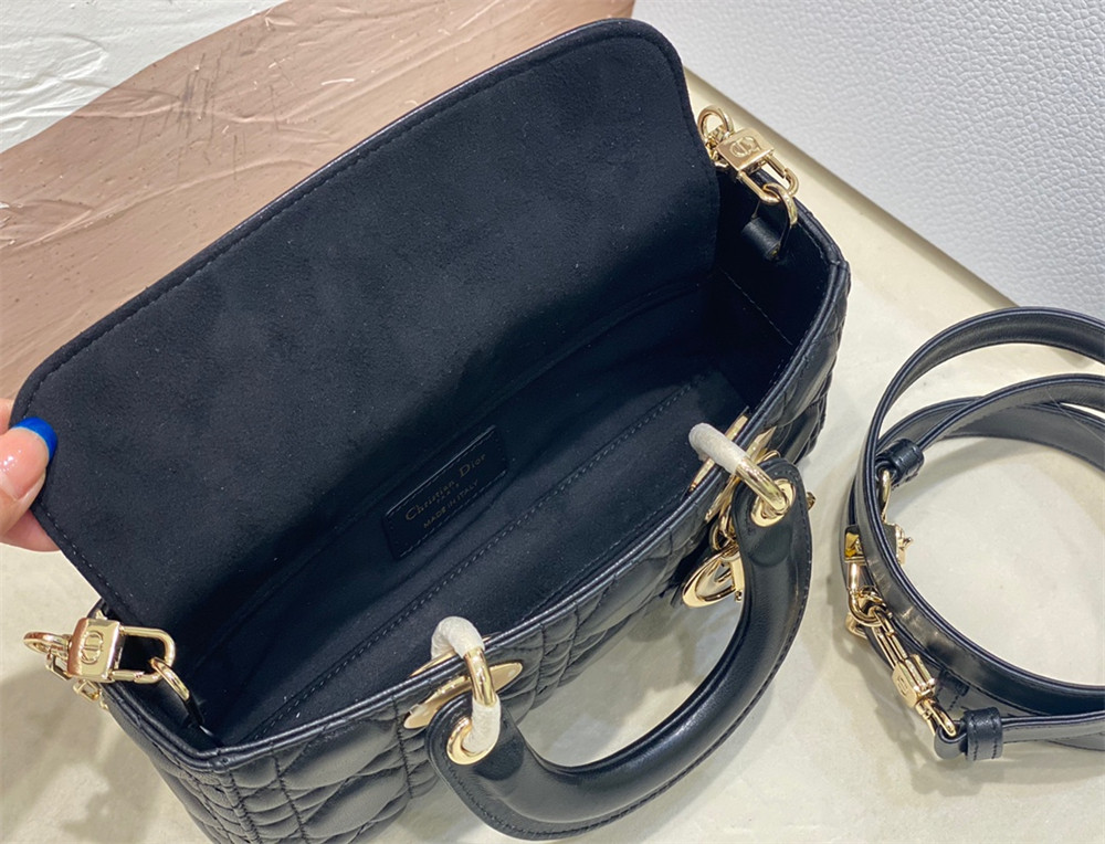 SMALL LADY D-JOY BAG Black Cannage 22 x 12 x 6 cm