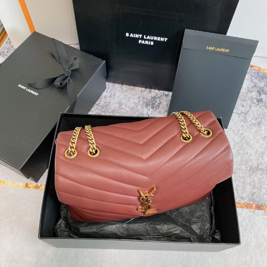 Y*L loulou medium in quilted leather light red 12.5 x 8.6 x 3.5 inches