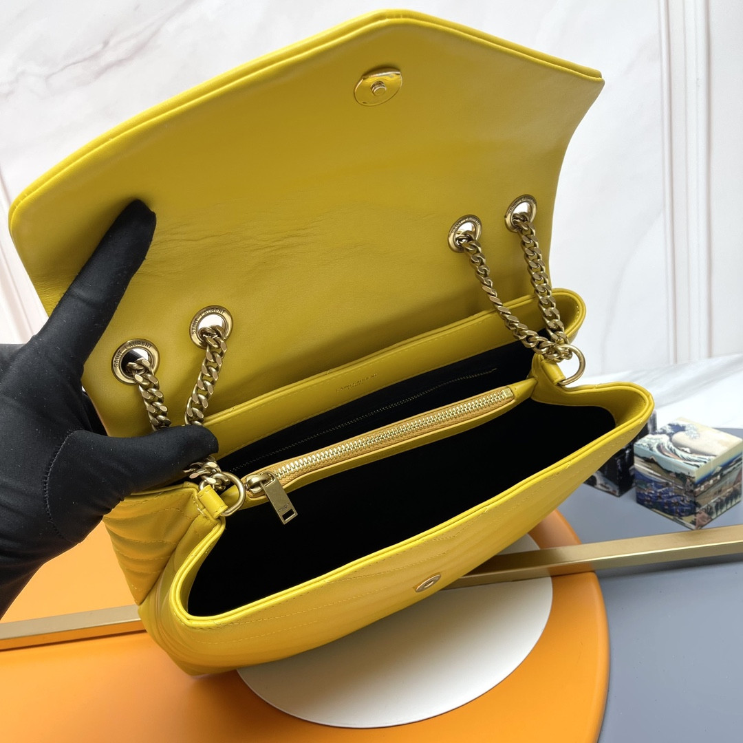 Y*L loulou medium in quilted leather yellow 12.5 x 8.6 x 3.5 inches