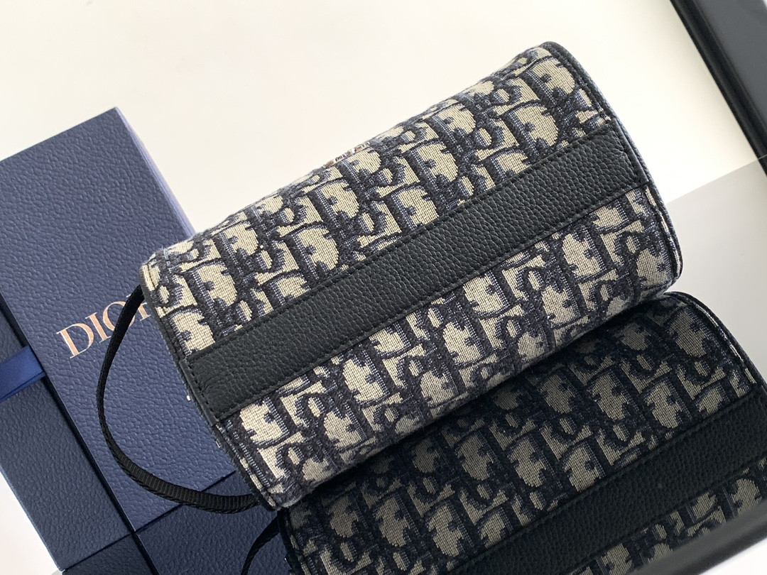 D*or lingot toiletry bag beige and black D*or oblique jacquard 8.5 x 5 x 4 inches