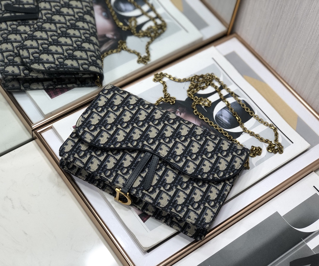 D*or saddle pouch  blue D*or oblique jacquard 8.5 x 5.5 x 1.5 inches