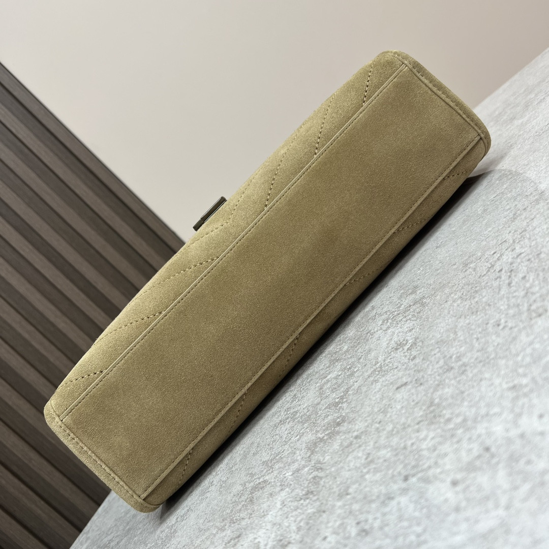 Y*L niki medium shopping in suede barley green 12.9 x 10.6 x 4.5 inches