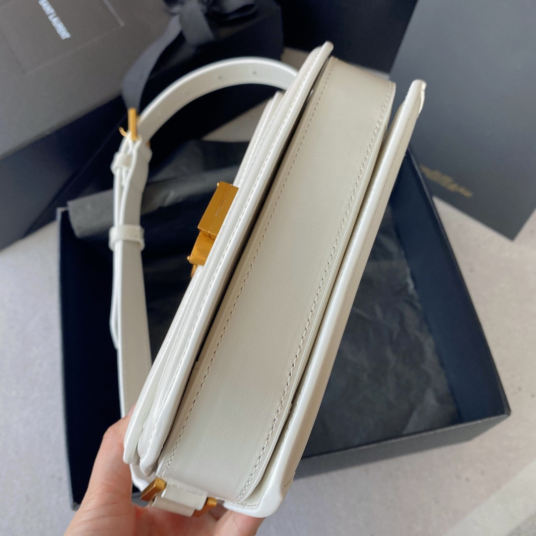 y*l solferino small satchel in box Sa**t Lau*nt blanc vintage 7.4 x 5.1 x 1.9 inches