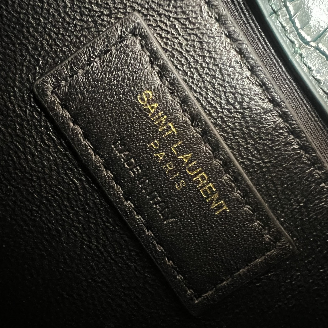 Y*L kate medium tassel in crocodile-embossed leather blue 9.4 x 5.7 x 2.1 inches