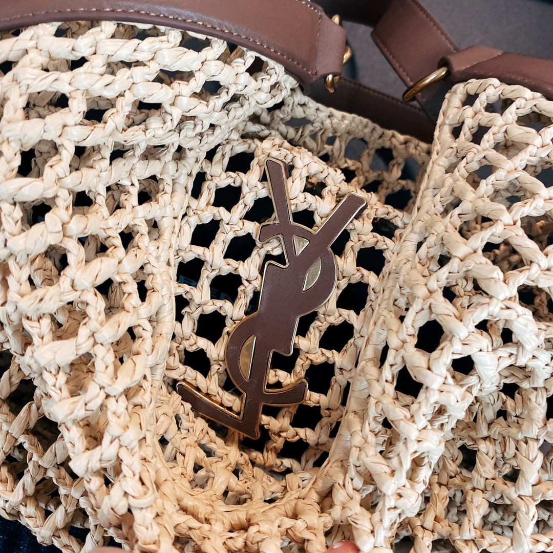 Y*L oxalis bag in raffia macramÉ  color natural 14.6x15.7x1.2inches