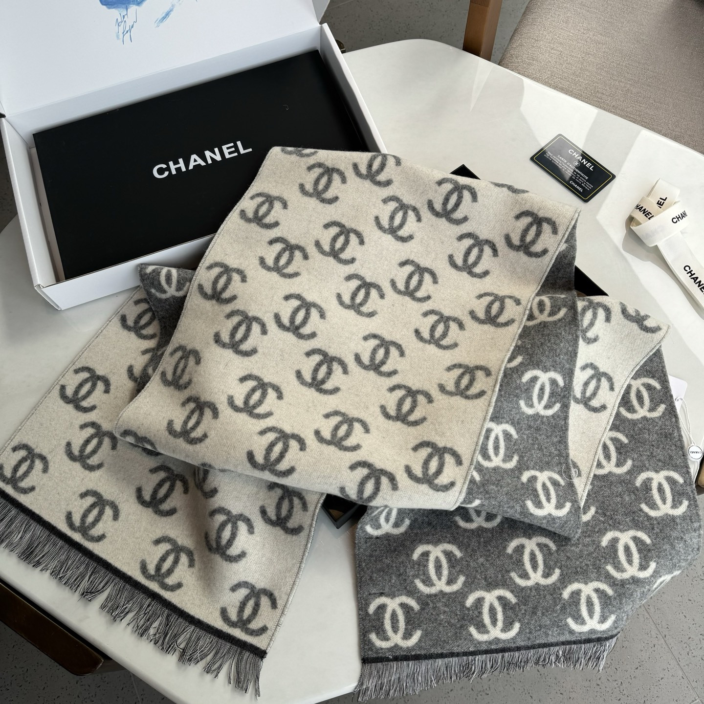Ch*el scarf 35x180cm 92% wool 8% cashmere